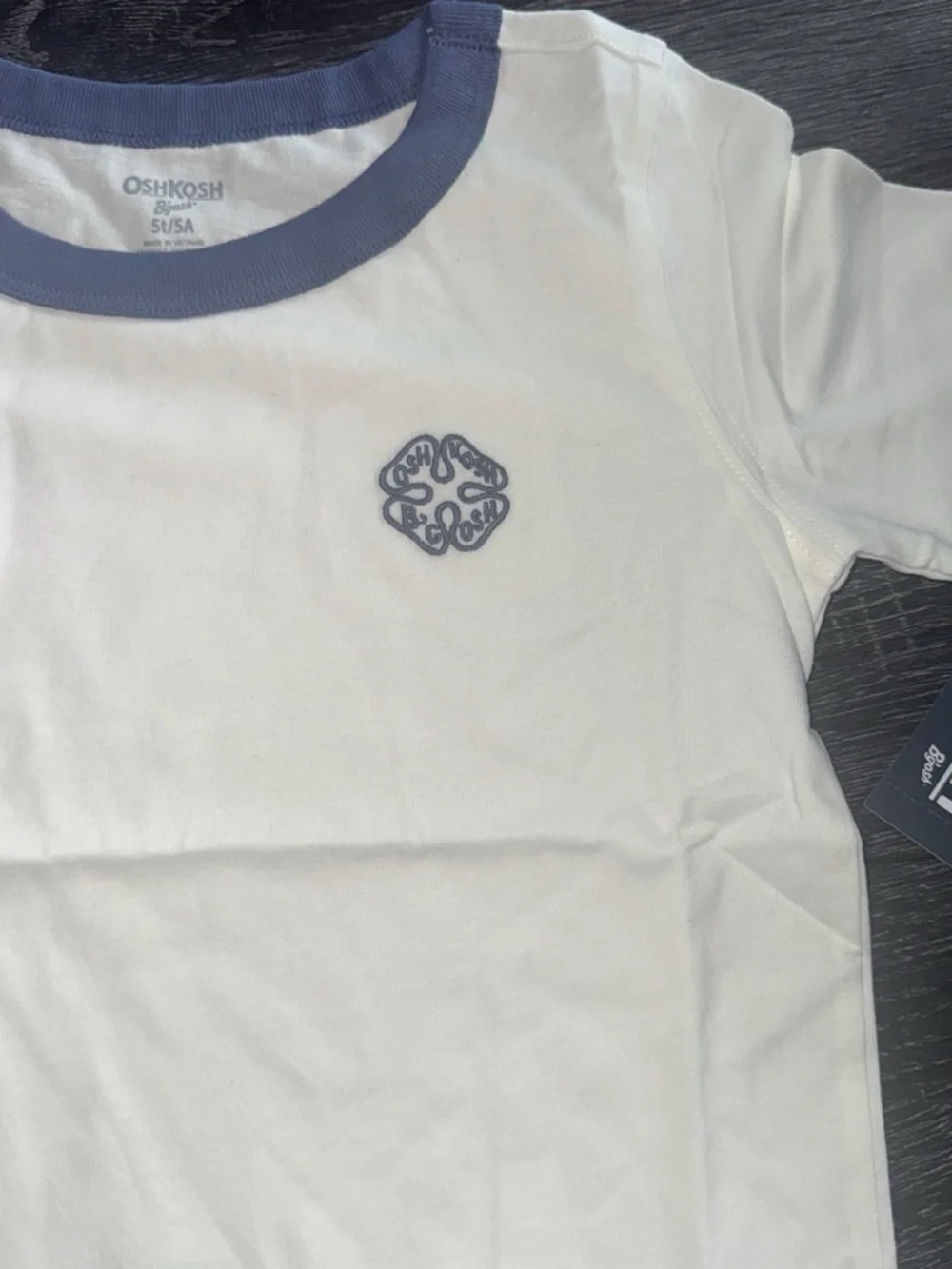 OshKosh B'gosh White Tee with Blue Trim and Chest Emblem